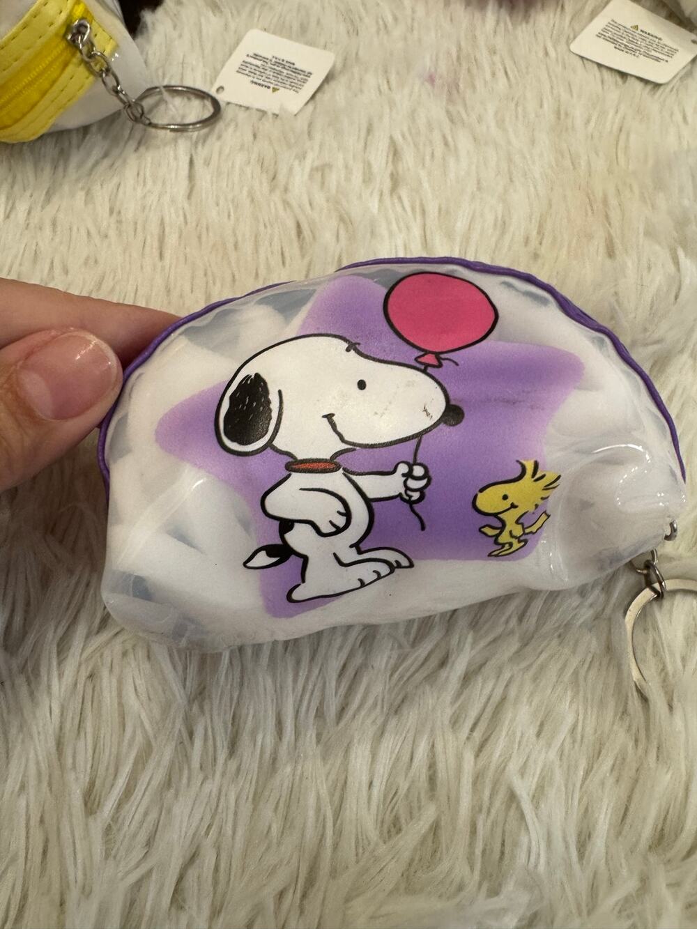 Snoopy & Woodstock with a ballon transparent coin purse keychain purple zipper